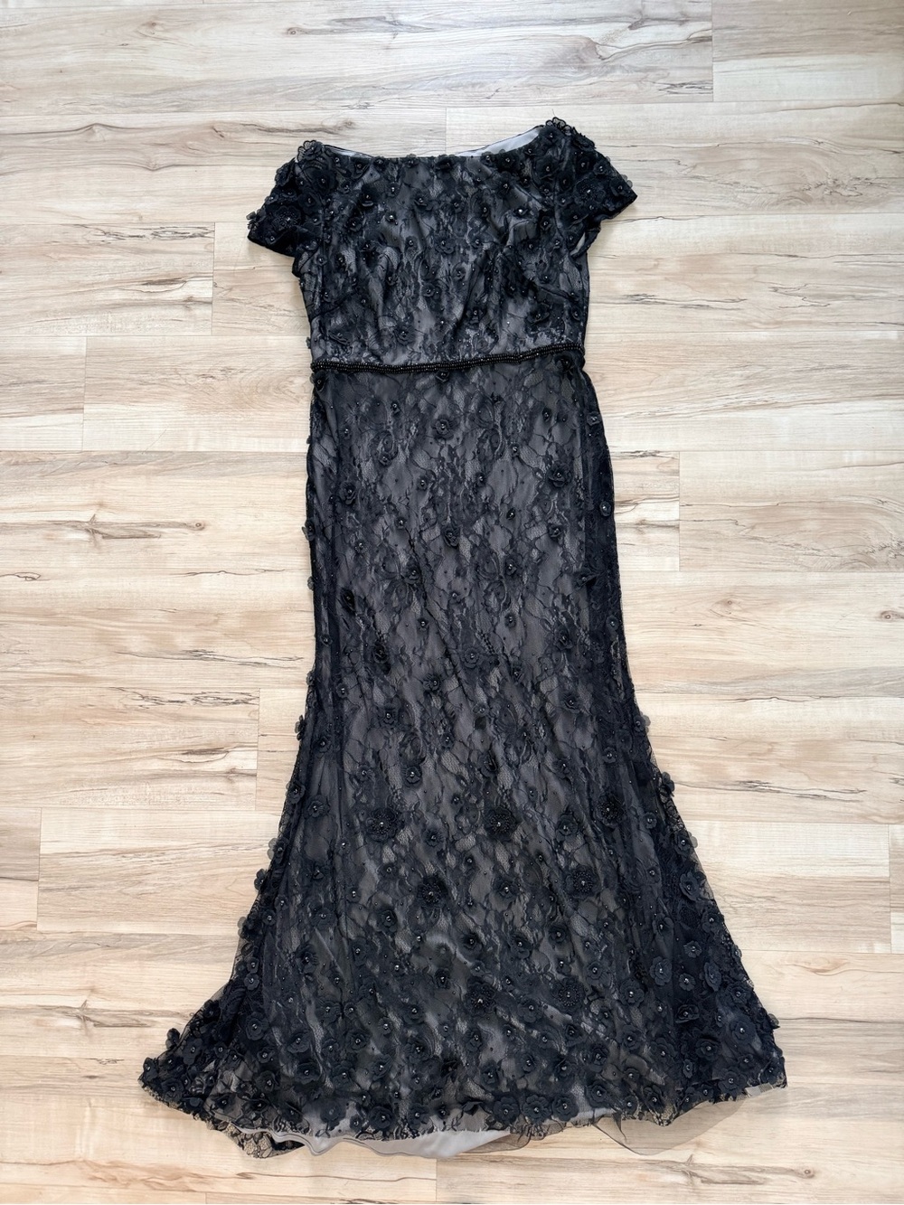 Mac Duggal Black Beaded Lace Maxi Gown
